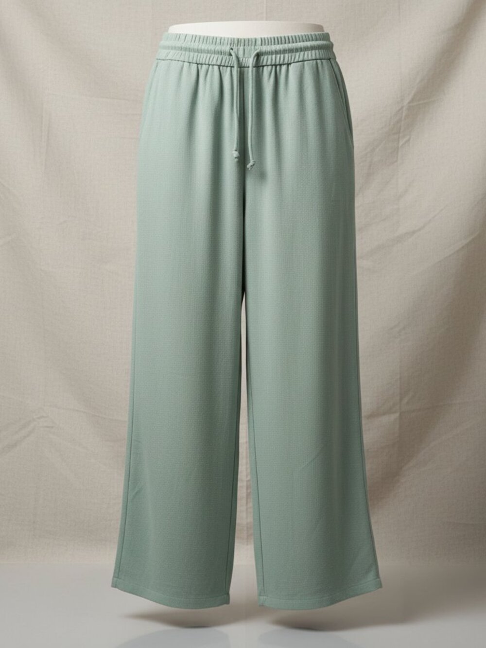 High Waisted Drawstring Pocket Wide Leg Linen feel - Pale Aqua (Light green)
